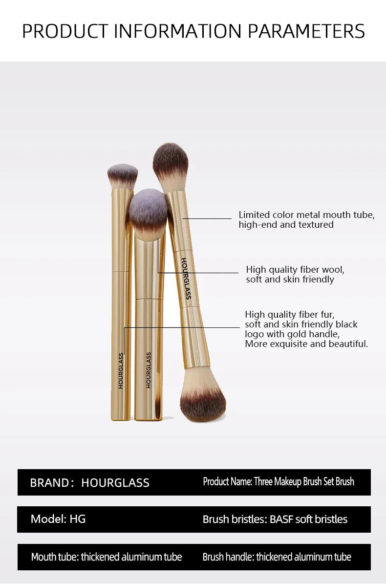 Hourglass Makeup Brush - 3piece Foundation Brush Loose Powder Brush Concealer Brush New Design + Brush Cartridge