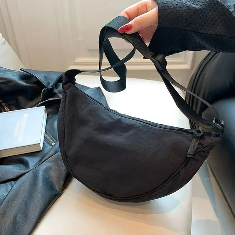 Casual Nylon Crossbody Bag for Women Shoulder Bag Woman Half Moon Chest Bags Tote Lady Travel Shopper Bag Female Purses