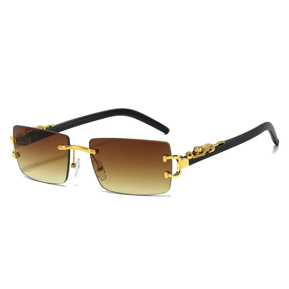 Fashion Rimless Sunglasses Women Men Cheetah Decoration Rectangular Brand Designer Sun Glasses