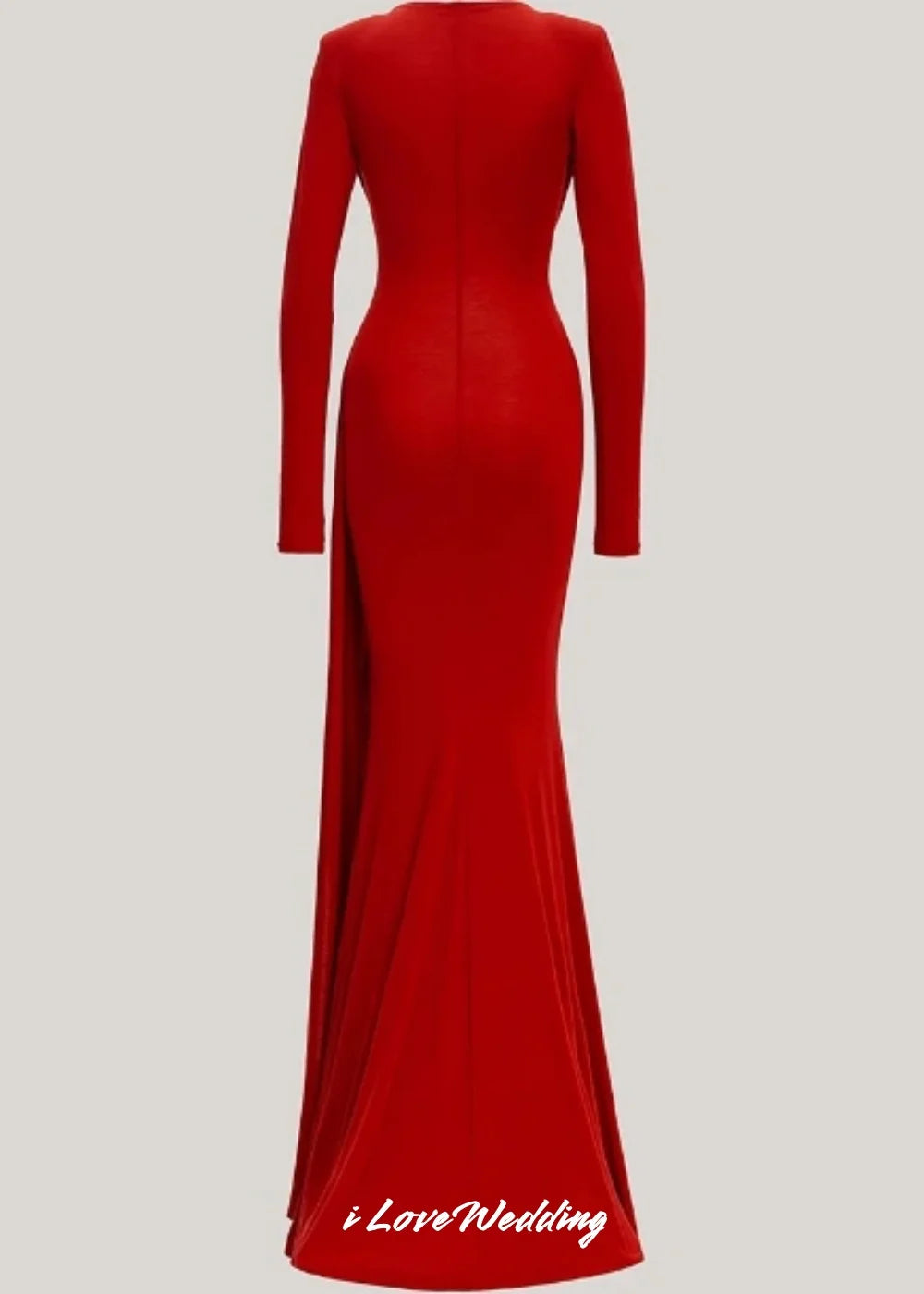 2025 Formal Mermaid Crew Neck Evening Dress Red Long Sleeves Floor Length Prom Dress 2025 Zipper Back Modern Dress Customized