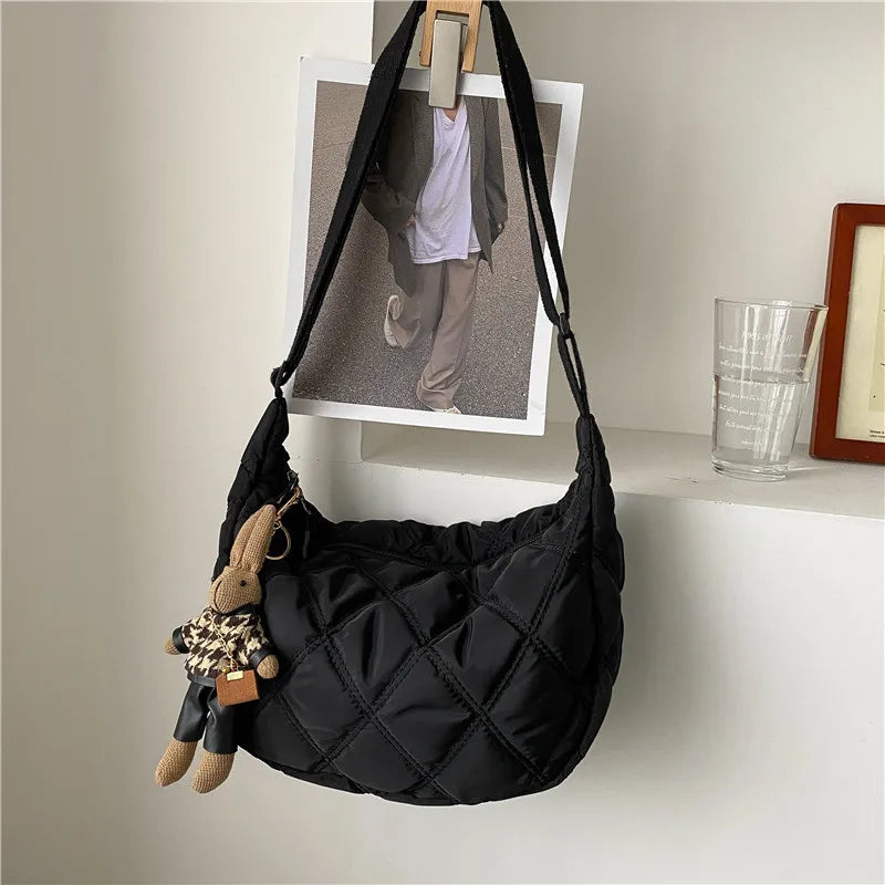Crossbody Bags for Women's, Lightweight Shoulder Purse with Cute Rabbit Pendant Adjustable Strap Casual Handbag for Commute