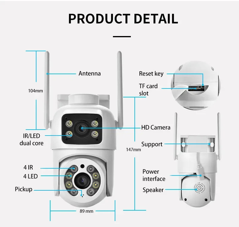 BELIA 6MP Dual Lens Dual Screens PTZ Wifi Camera AI Human Detection Wireless Outdoor CCTV Security IP Camera ICSEE App