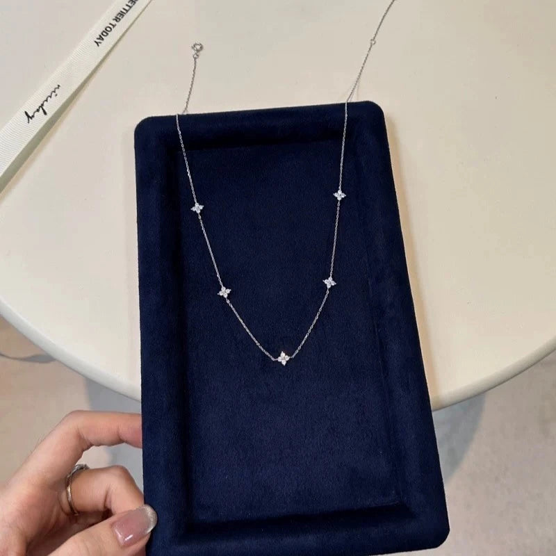 Korean Original Design Flower Crystal Necklace for Women Fashion Stainless Steel Necklace Jewelry Accessories Anniversary Gift