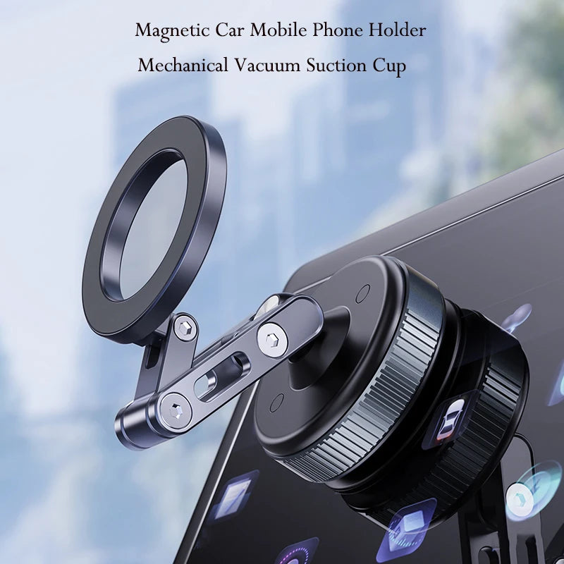 Magnetic Car Phone Holder, Mechanical Vacuum Suction Phone Holder, 360°Rotating Folding Car Navigation Gym Streaming Bracket