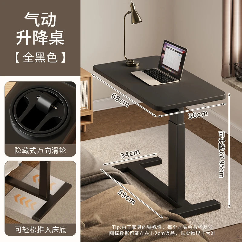 Pneumatic Lifting Laptop Desk Mobile Bedside Table Computer Desk Home Office Writing Desk with Wheels Storage Shelf