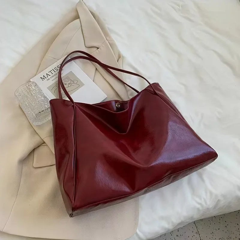 Women Tote Bag Fashion Underarm Pouch Large Capacity Soft Pu Leather Shoulder Bag Retro Crossbody Bag Casual Portable BucketBags