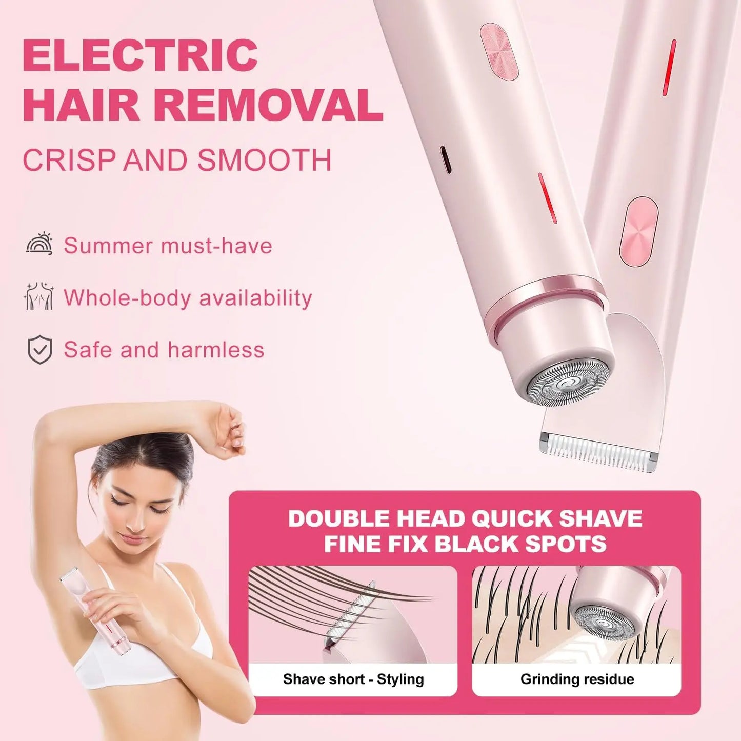 2 in 1 Electric Razor Woman Shaver Painless Waterproof Leg Bikini Body Hair Trimmer Lady Facial Mustache Epilator Hair Remover