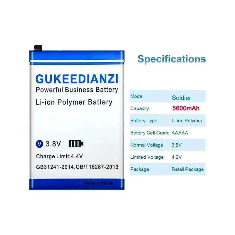 Safe Mobile Phone Battery For Elephone Soldier Phone 4GB 128GB IP68 Waterproof 5.5" 2K Screen 5600mah