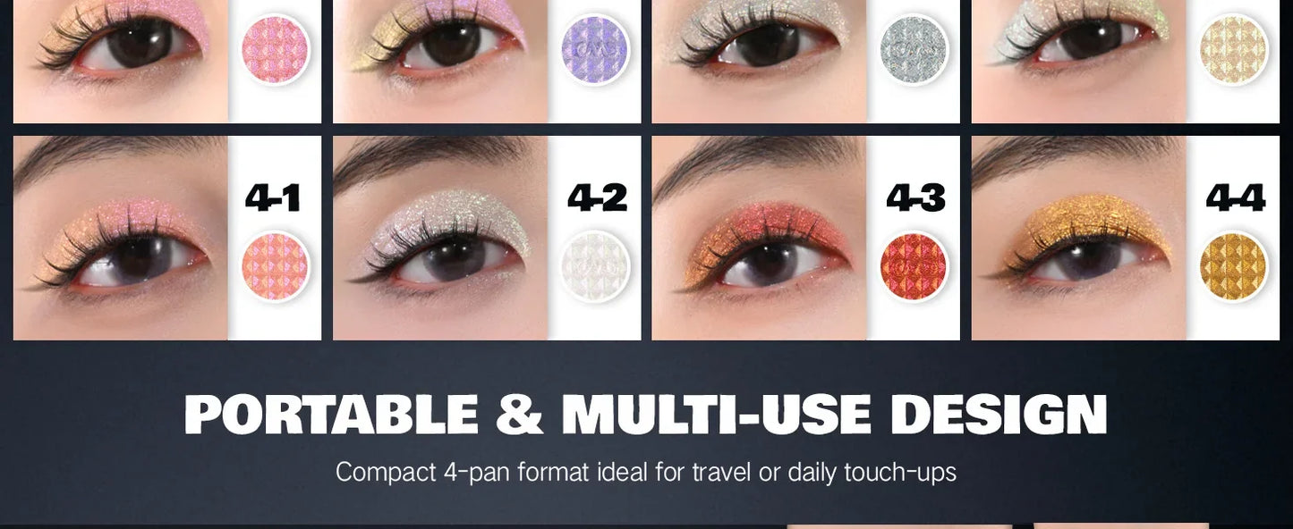 CHARMACY 4 Colors Duochrome Eyeshadow Palette High Pigment Vegan Glitter Multichrome Long-lasting Smooth Eye Shadow Makeup