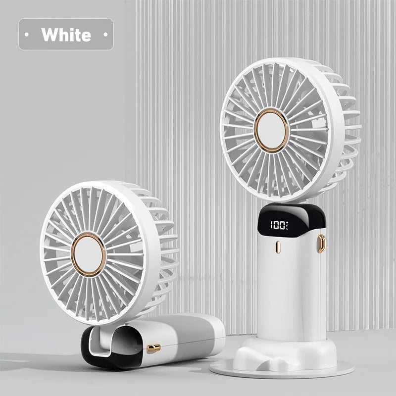 Portable Handheld Mini Fan Foldable Neck Hanging Fans 1800mAh 5 Speed USB Rechargeable Fan with Phone Stand and Display Screen