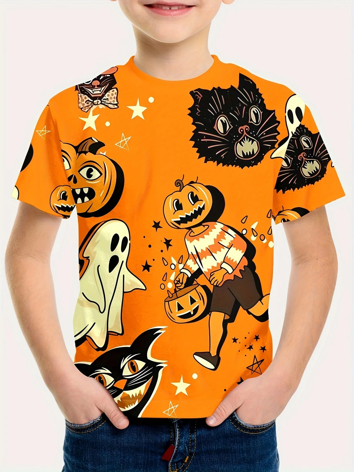 Children's Clothing Halloween Pumpkin Monster Graphic T-Shirt Boys Casual Short Sleeve Tee Halloween Gift for Kids Clothes 2-14Y