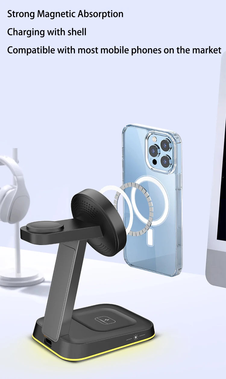 3 in 1 30W Smart Watch Earphone for iPhone 17 16 15 14 13 12  Fast Universal Magnetic Phone Stand Wireless Charger StationHolder