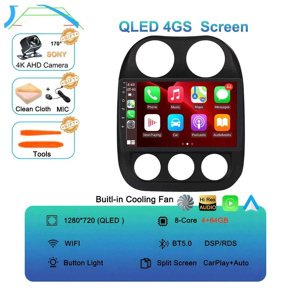 Android15 video Player Car Radio For Jeep Compass Patriot 2010 - 2016 Autoradio Stereo 2 Din GPS Navigation Carplay DSP WIFI+4G