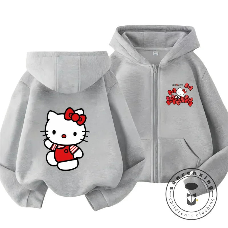 Boys Girls Hello Kitty Hoodies Long Sleeves Cartoon Sweatshirt Baby Children Clothing Autumn Zipper Cardigan Kids Street Wear