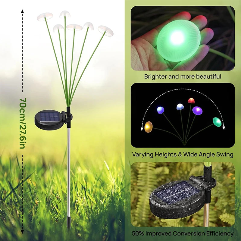 6-heads Solar LED Jellyfish Sway Lights Garden Decor Waterproof Outdoor Solar Pathway Light for Patio Balcony Yard Flowerbed
