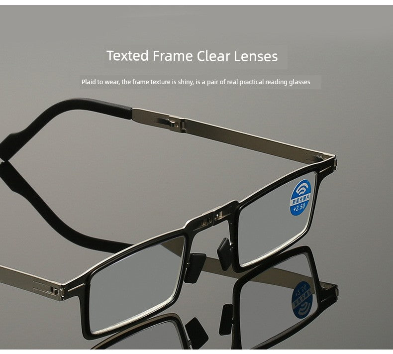 Portable Foldable Reading Glasses Fashion Plaid HD Male Presbyopic Glasses Ultra Light Anti Blue-Ray Non-Fatigue Middle-Aged and Elderly