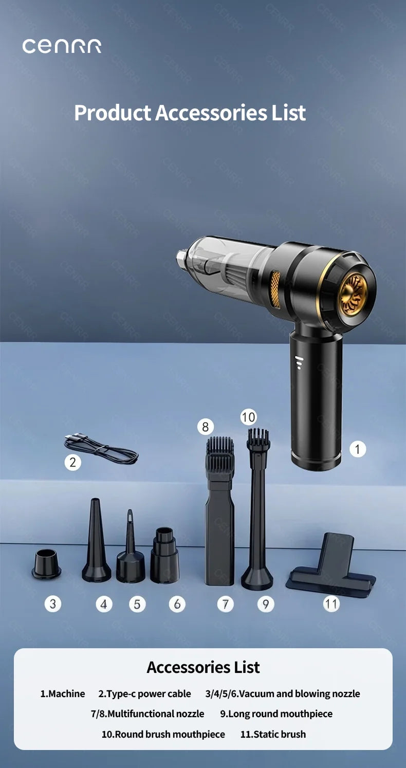 CENRR 998000PA Car Vacuum Cleaner Powerful Portable HandHeld Vacuum Cleaner For Car Wireless Cleaner Robot Car Accessories