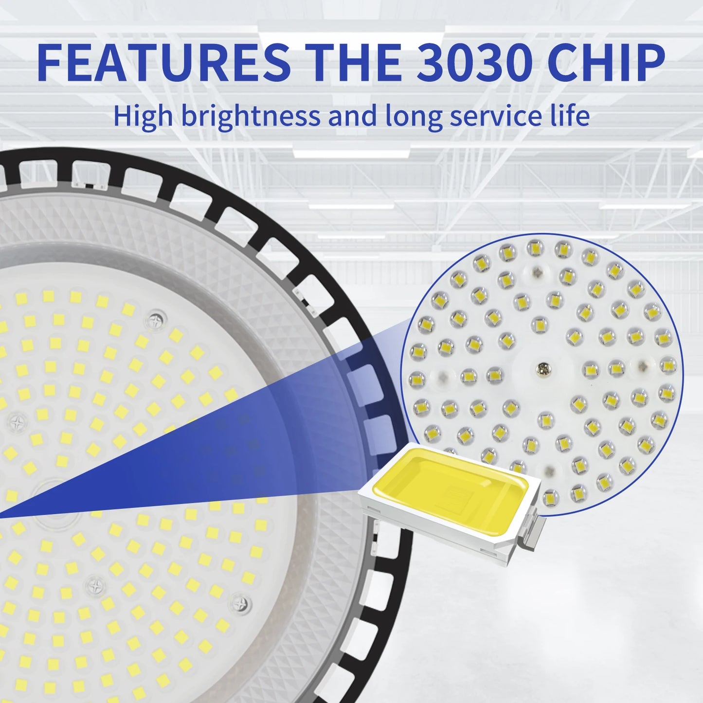 4-Pack 100-200W 30000LM UFO LED High Bay Light, 120° Wide Beam Angle, 5000K Daylight White, IP65 Waterproof Commercial Warehouse