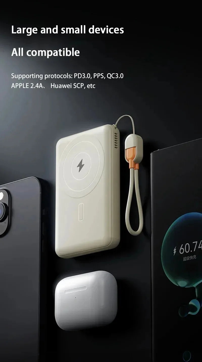Lenovo10000mAh Magnetic Power Bank Portable Wireless Charger With Cable Fast Charging External Battery Stand For iPhone Xiaomi