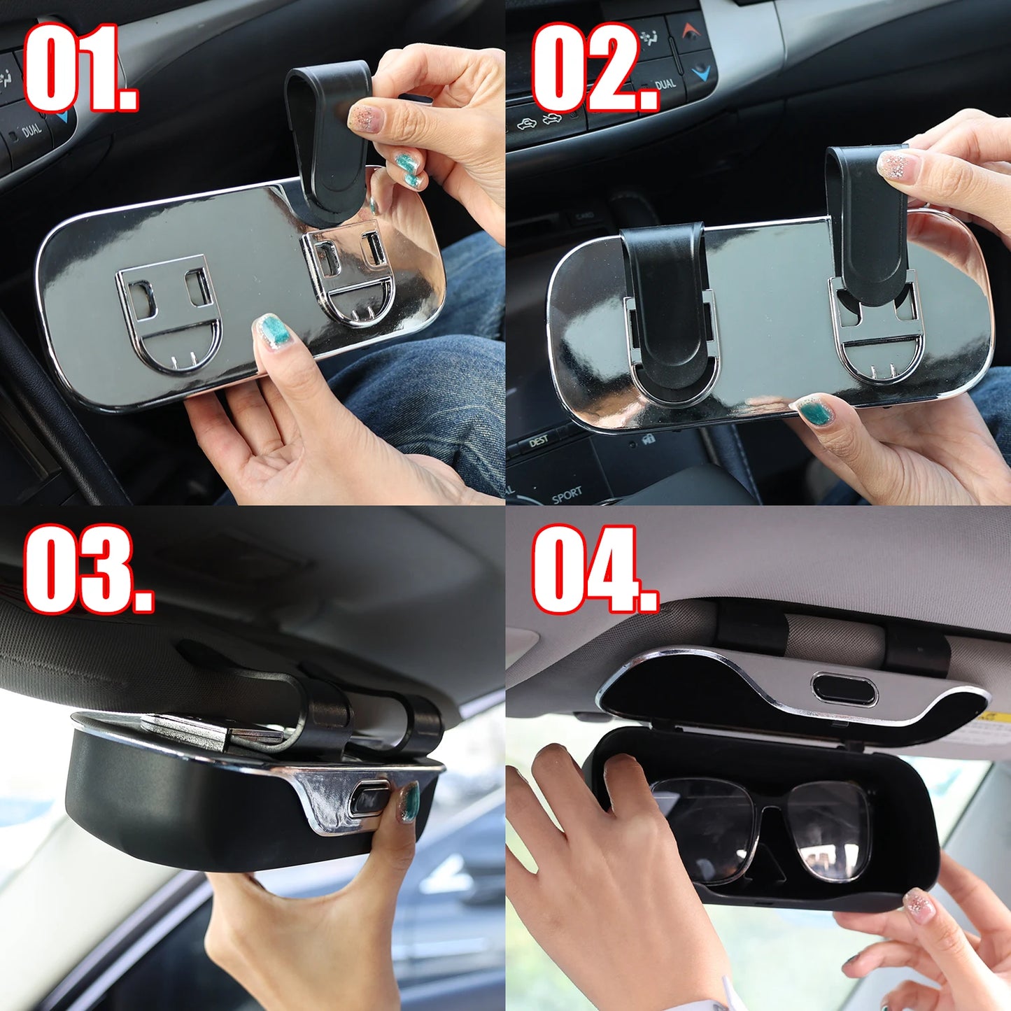 Portable Car Sunglasses Case Holder Sun Visor Clip Storage Box Organizer Glasses Cage Auto Interior Accessories Universal Parts