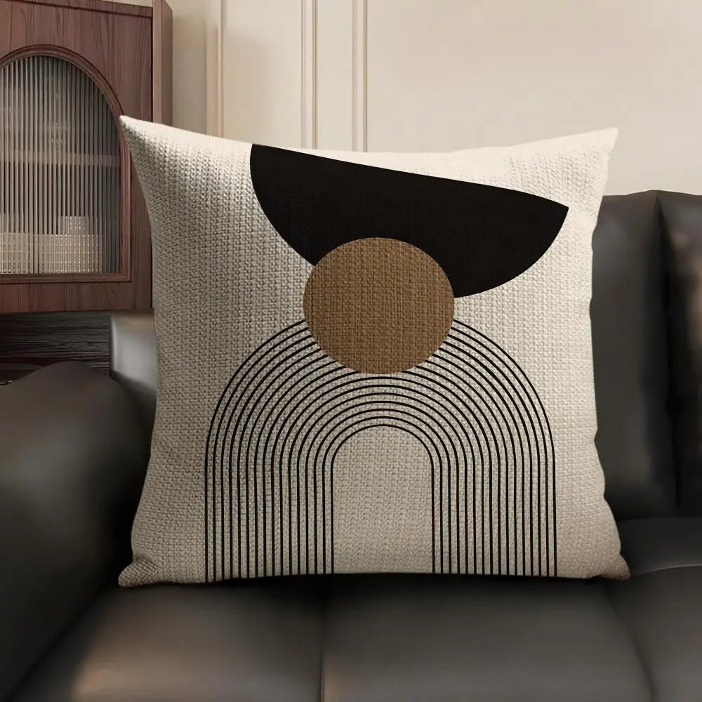 Minimalist Geometric Line Cushion Cover Natural Linen Pillow Case Organic Fabric Double Sided Print Sofa Home Decor Gift