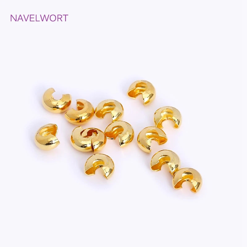 18K Gold Plated Brass Stripe Crimp End Beads Stopper Open Crimp Beads Covers DIY Handmade Crafts Accessories For Jewelry