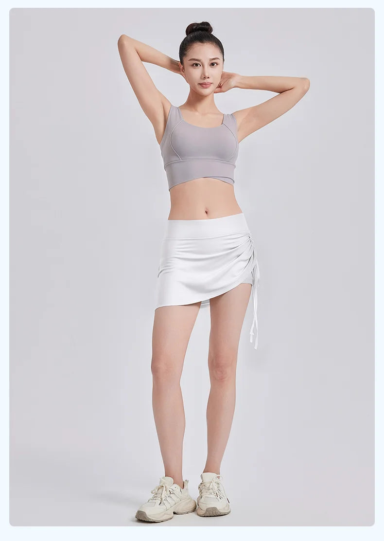2025 New Wrinkled Sports Skirts Women Fashion Gym Skirts High Waist Hip Lift Running Yoga Fitness Skirt 2 in 1 Athletic Skort