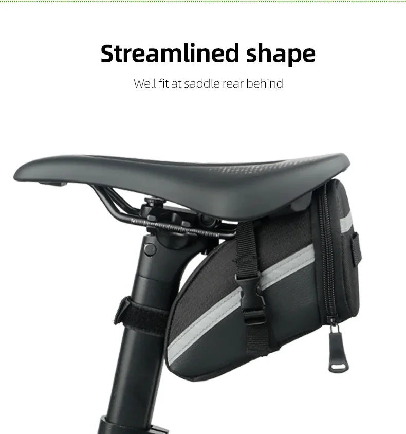 Bicycle Rear Saddle Bag Cycling Accessories Storage Panner Streamlined Tail Bag Pouch for MTB Road Bike W/Loop to Attach Light