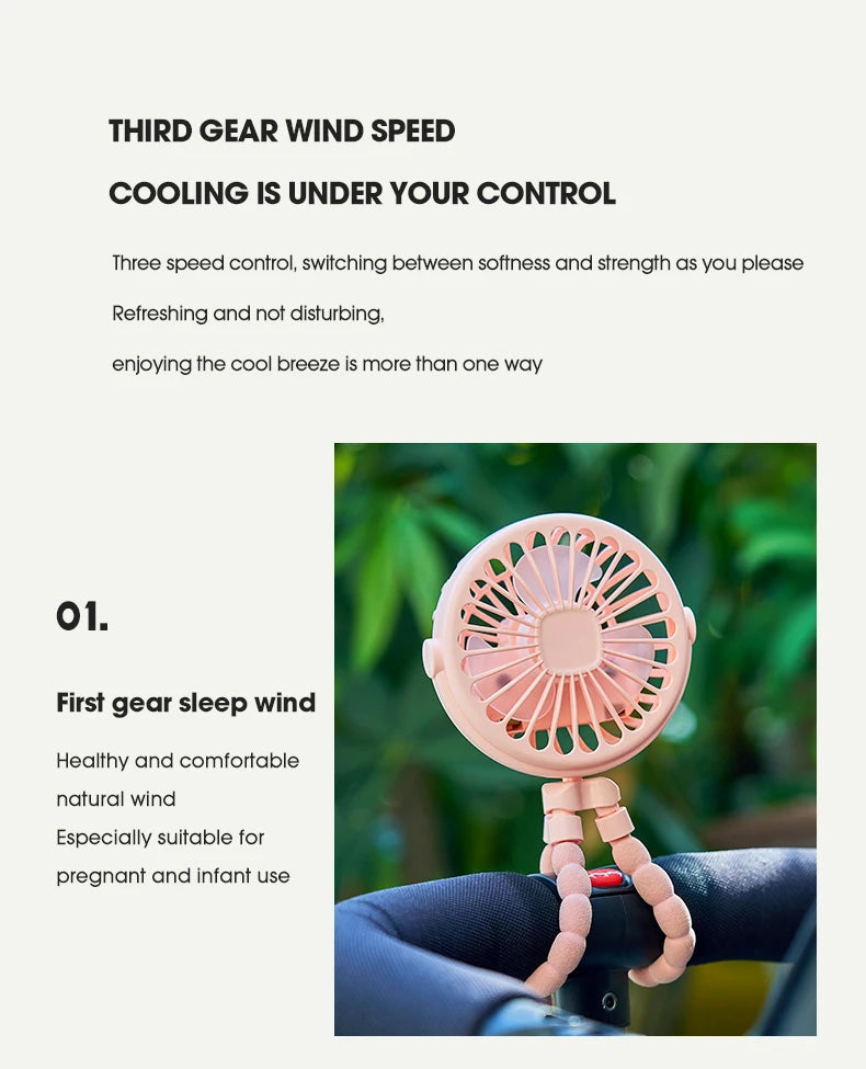 Baby Stroller Octopus Fan Anti Pinch Hand 3-speed Small Night Light USB Mini 3-speed Charging Small Fan
