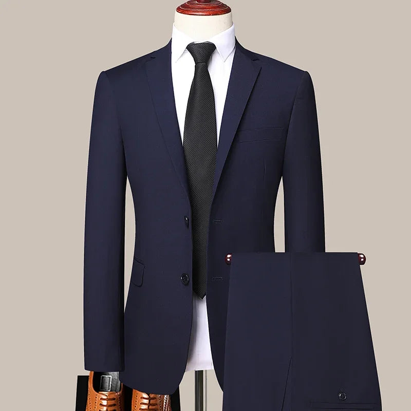 Suit Outdoor (Blazer+ Pants) Men's Fashion Business Gentleman's Business Suit Slim Outdoor Decoration Body Wedding Casual Suit