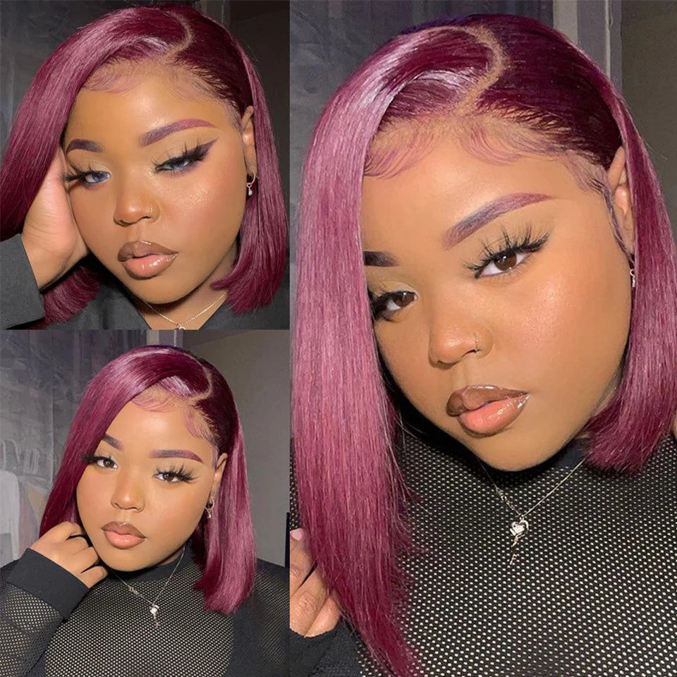 Bone Straight Short Bob Wig Human Hair Wigs For Women Burgundy 4x4 Lace Wigs 1B 99J Bob Wigs Brazilian Human Hair Pre Plucked