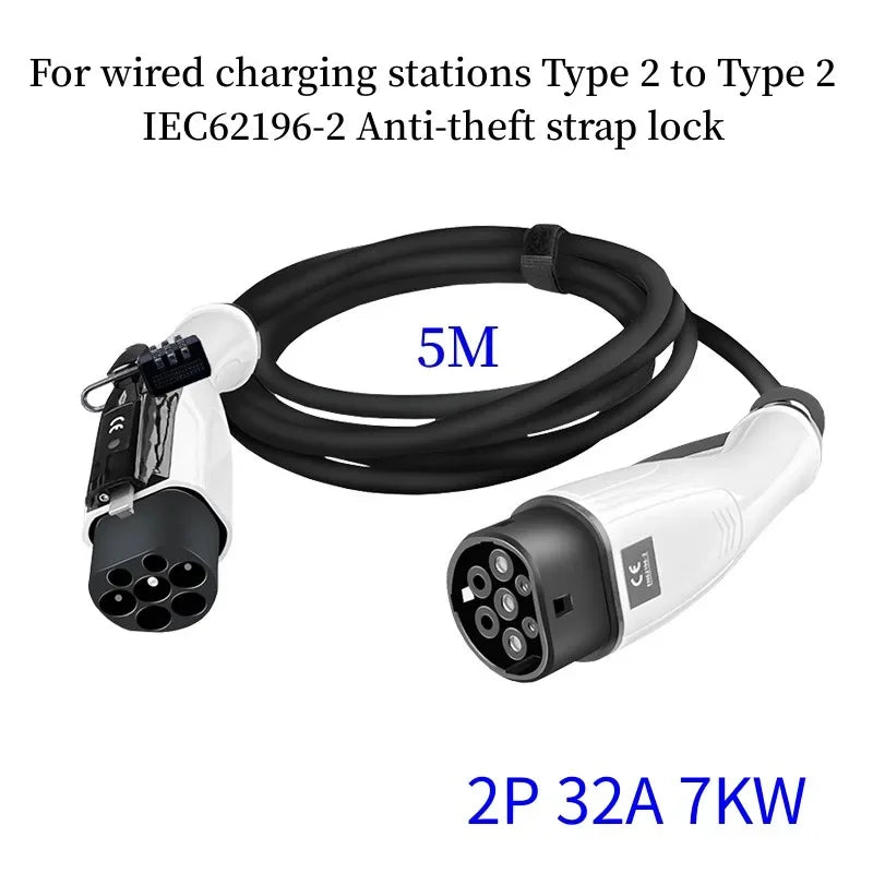 For wired charging stations Portable EV Charging Cable 32A 22KW 3 Phase Electric Car Charger 3.5KW 16A 1 Phase Anti-theft strap