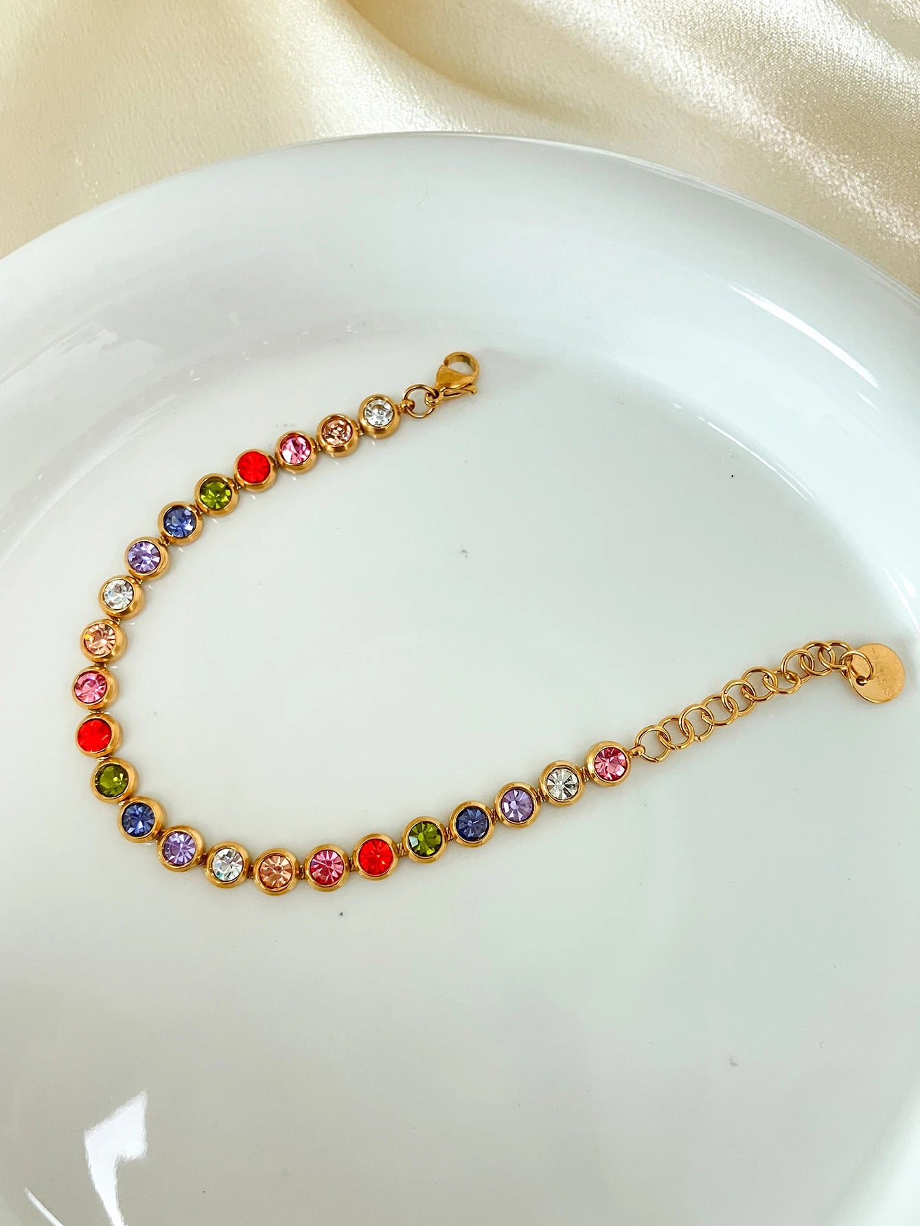 A pair of French retro and fashionable stainless steel women's colored zircon bracelets, daily commuting gifts, dating parties