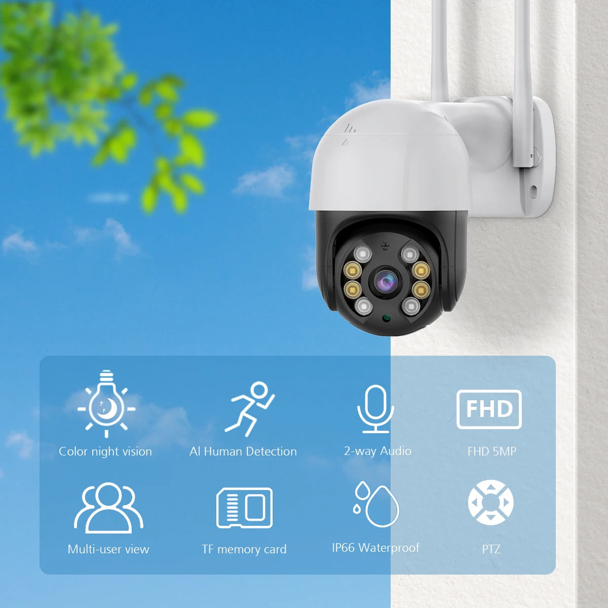 4K 8MP Smart Wifi PTZ Camera 5x Digital Zoom AI Human Detection ONVIF Wireless CCTV IP Camera Iptv Security Protection