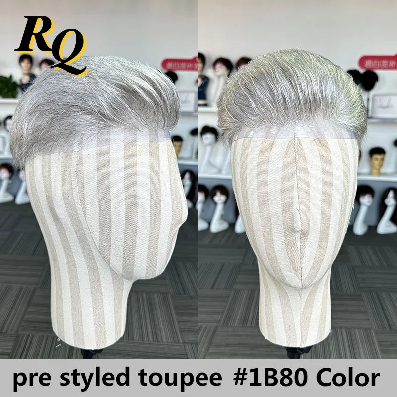 Pre Styled Cut Toupee Men Wig Thin Skin 0.04-0.06 Hair Replacement Systems Ready Wear Human Hair Male Wig Hombre Peruk Capillary