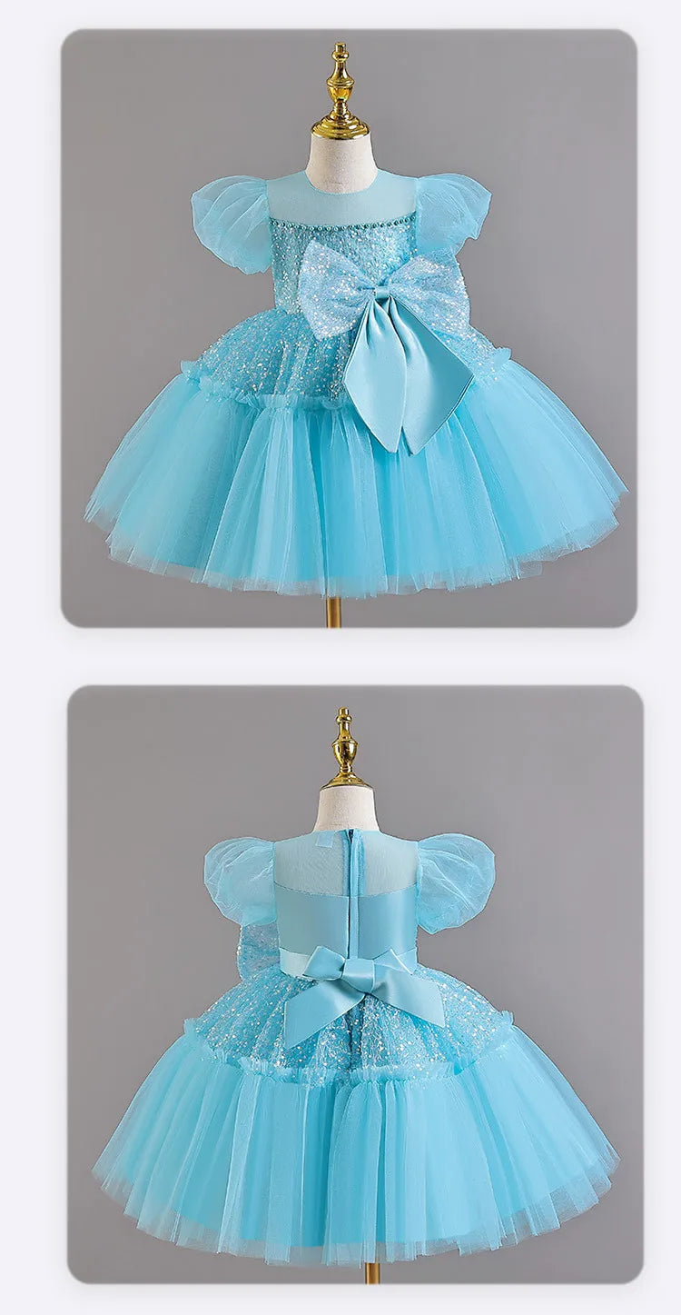 Summer clothing suitable for toddlers mesh large bow baby's first birthday ball dress white baby girl baptism dress