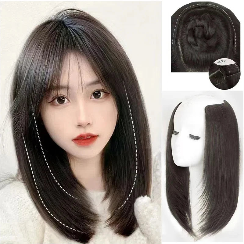 18Inch Synthetic V-shaped Layered Synthetic Long Straight Hair Extension Hairpiece Wig for Women