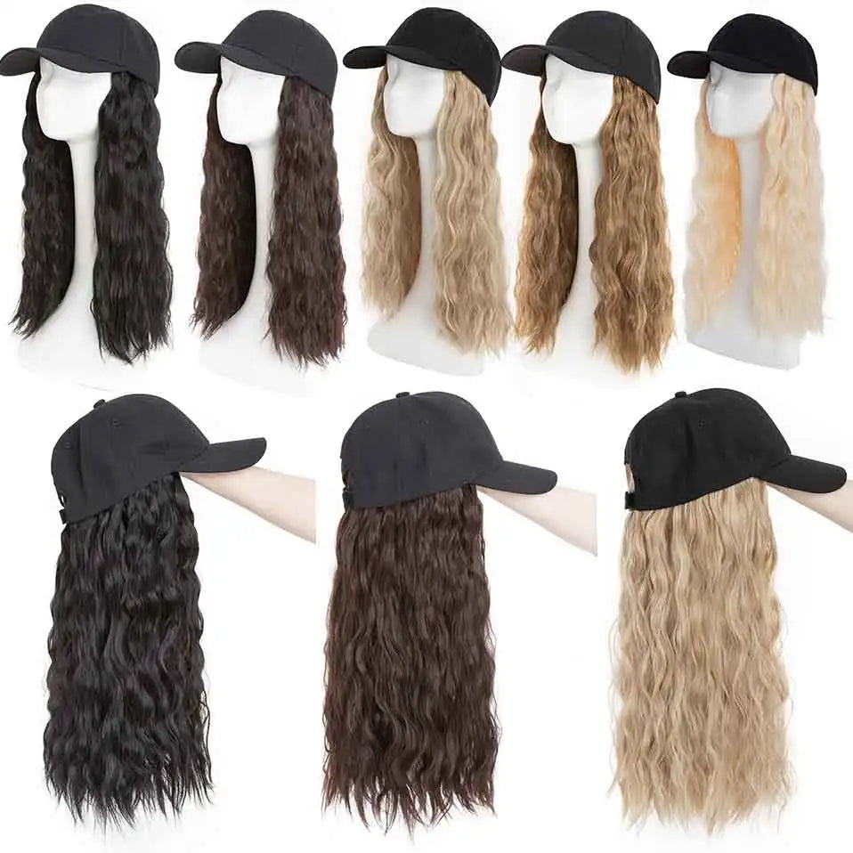 Hat Wig for Women 8''16''Wave Baseball Cap Wig with Curly Hair Extensions Wig Synthetic Wave Wig Hat Adjustable Baseball Hat Wig