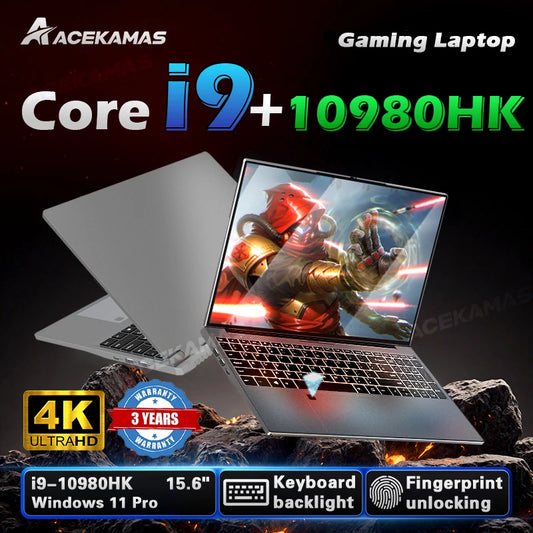 ACEKAMAS 15.6" Gaming Laptop Intel Core i9 10980HK  Windows 11 Pro Gamer PC 16GB DDR4 1TB SSD IPS Notebook Computer Laptops PC