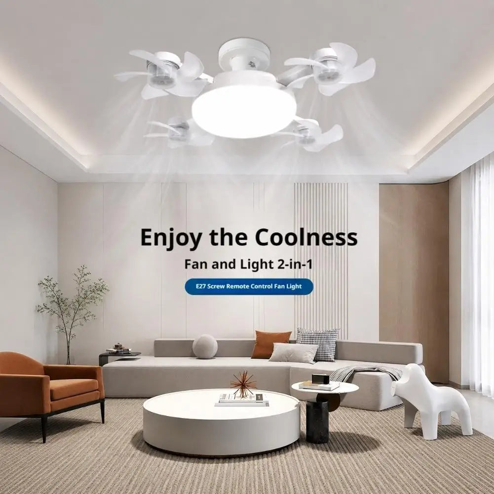 Drone Style Ceiling Fan Light E27 Base Remote Controlled Dimmable 3 Color LED Design  Retractable Blades for Living Room