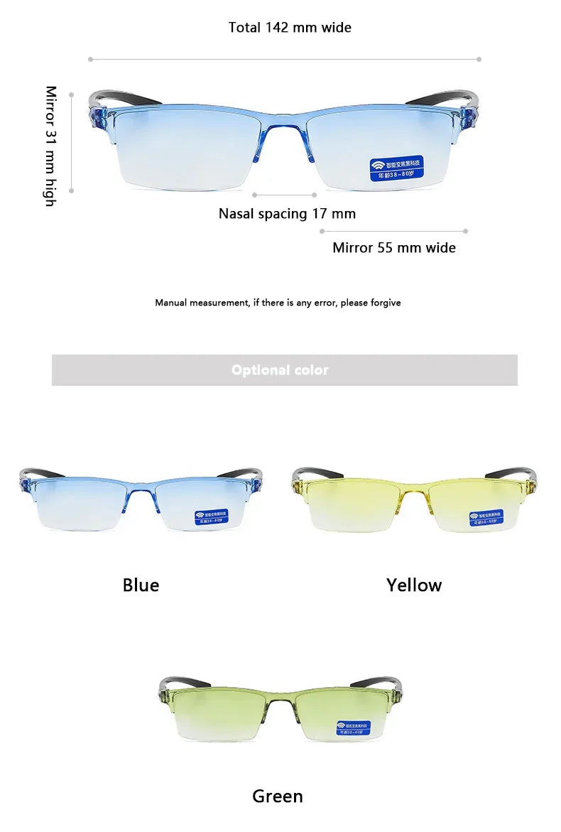 New Anti Blue Ray Reading Glasses Smart Automatic Zoom Reading Glasses Autofocus Power +1.0(100) ~ +7.0(700) Half-Rim Unisex