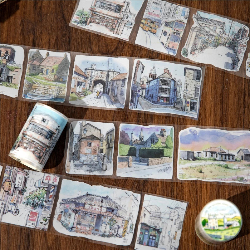 JIANWU 60mm*200cm Four Seasons with You Series Vintage Building Landscaping PET Tape Creative DIY Journal Collage Stationery