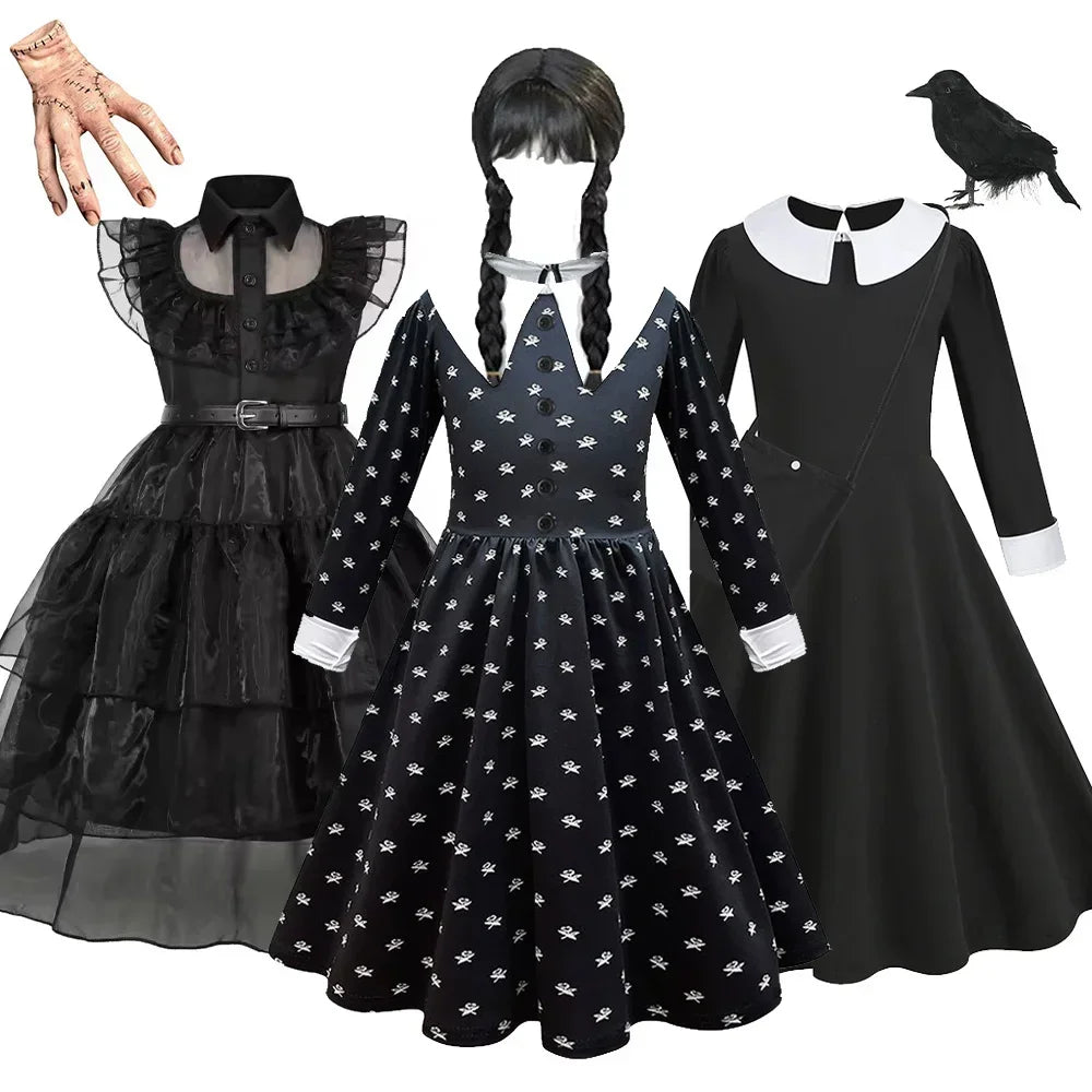 Halloween Costume For Girls Adams Cosplay Black Dress Costumes Gothic Dresses Children Clothes Party