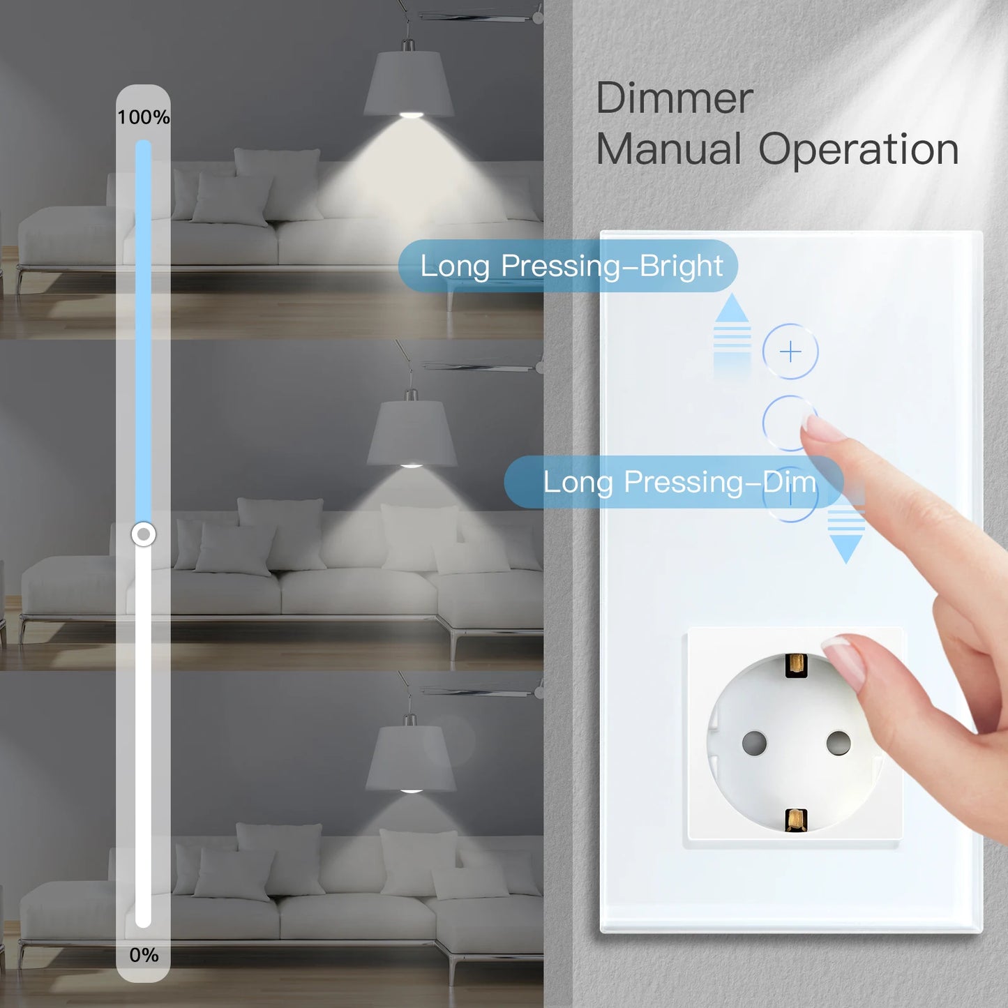 BSEED 1/2Gang Touch Light Dimmer Switch Function Base 1/2Way EU Socket Type-c USB Part Wall Glass Panels DIY Free Combination