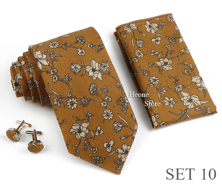 Hot Sell 3PC Chic Elegant Floral Tie Set Pocket Square Cufflinks For Men Women Wedding Party Dinner Suit Tuxedo Accessory Gift