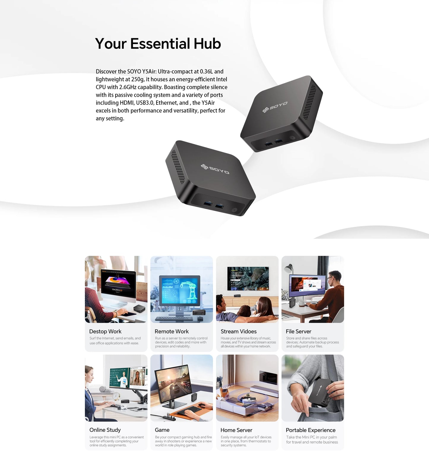 SOYO Mini PC Y5 Air Intel i5 4th CPU with 8GB RAM 128GB M.2 SSD  Mini Desktop Computer Dual 4K Display, WiFi 5, BT4.2, USB-C