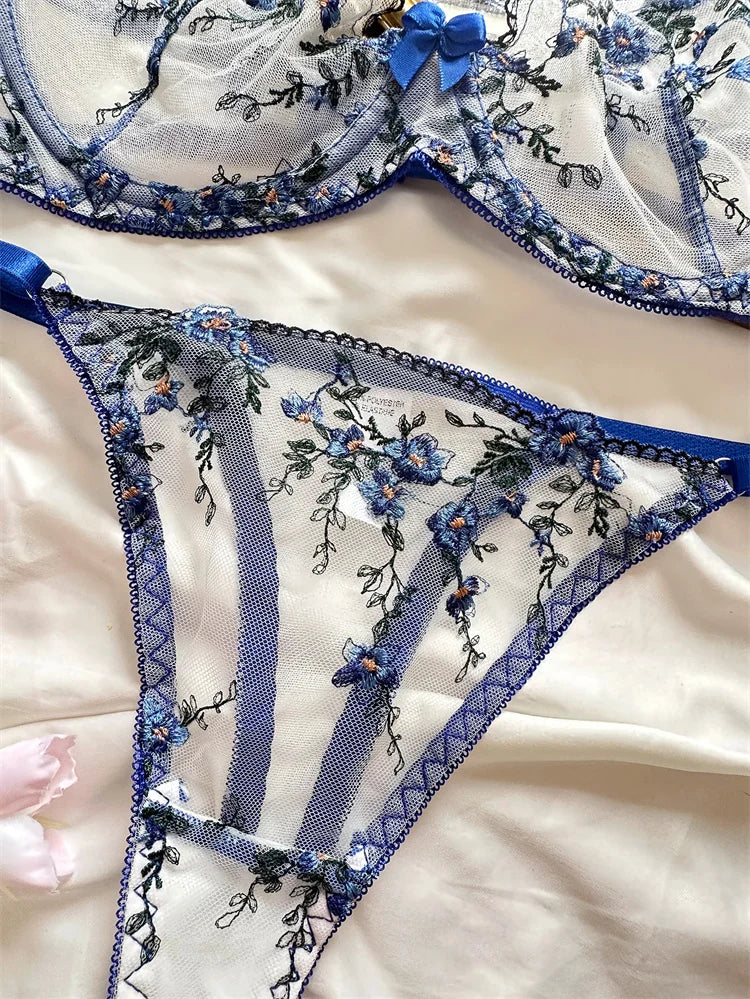 Female Lingeries Sexy Hot Fancy Underwear Floral Embroidery Bra Sets Women's Ethical Underwear Romantic Lingeries Sexy Outfits