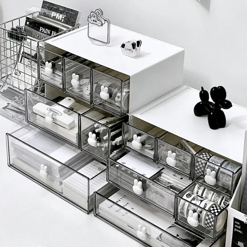 Desk Organizer 3 Layers Desktop Storage with Drawer Organizer Large Capacity Drawer Hairpin Makeup Cosmetics Jewelry Storage Box