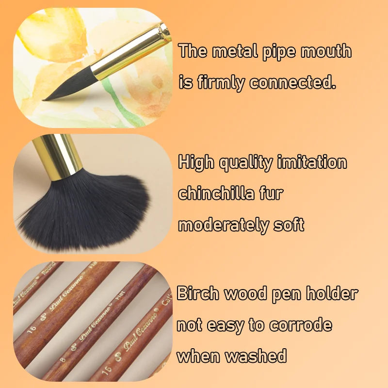 10-piece Walnut Wood Copper Tube Paint Brush Set with Synthetic Squirrel Hair Mixed Heads, Specialized Art Brushes