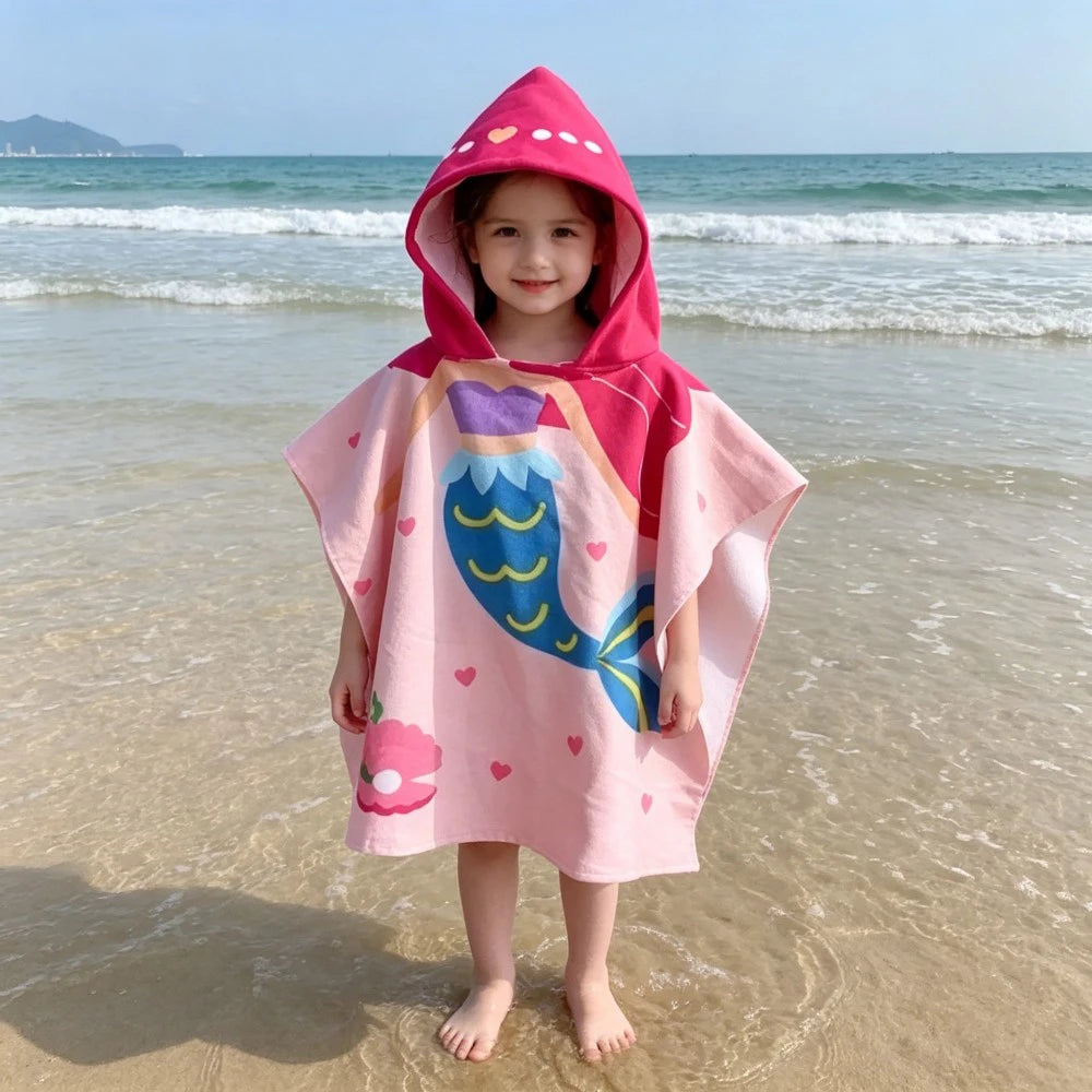 Children Bathing Stuff Kids Hooded Cape Towel Boy Cartoon Bathrobe Baby Swimming Towel Girls Unicorn Beach Towel Wrap Blanket